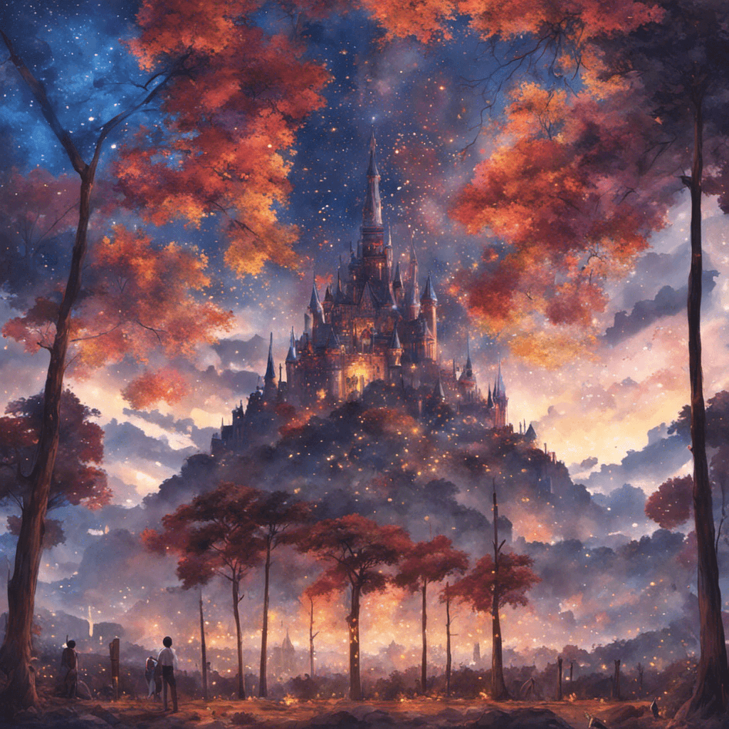 Ein Kind sitzt im Wald und betrachtet ein Schloss in der Ferne